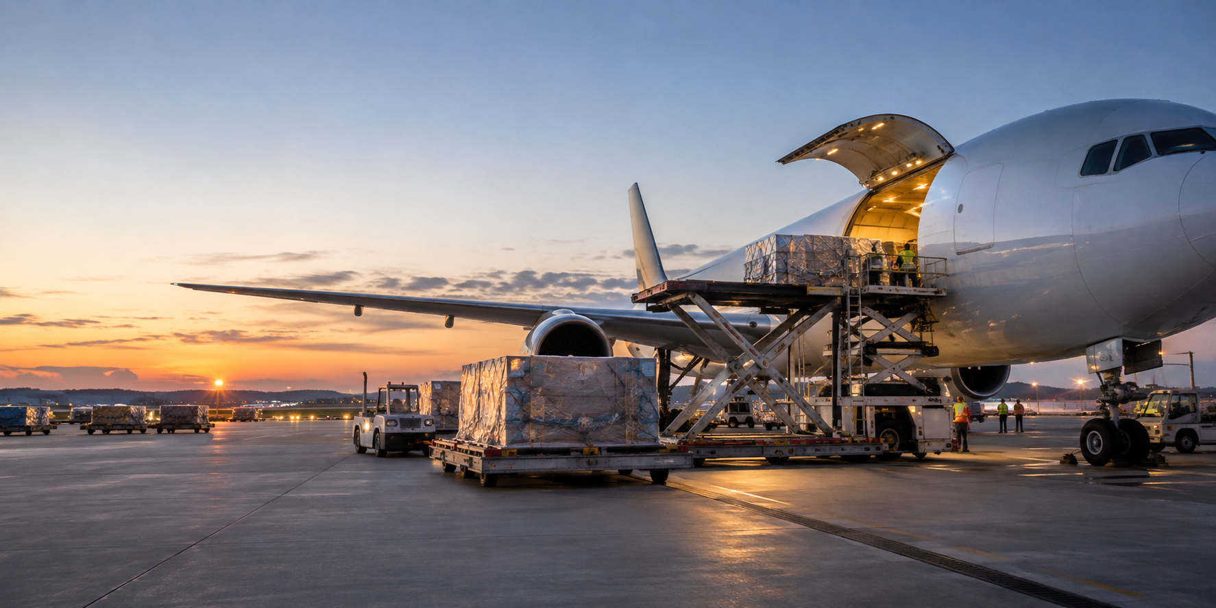 Cargo aircraft being loaded for air freight