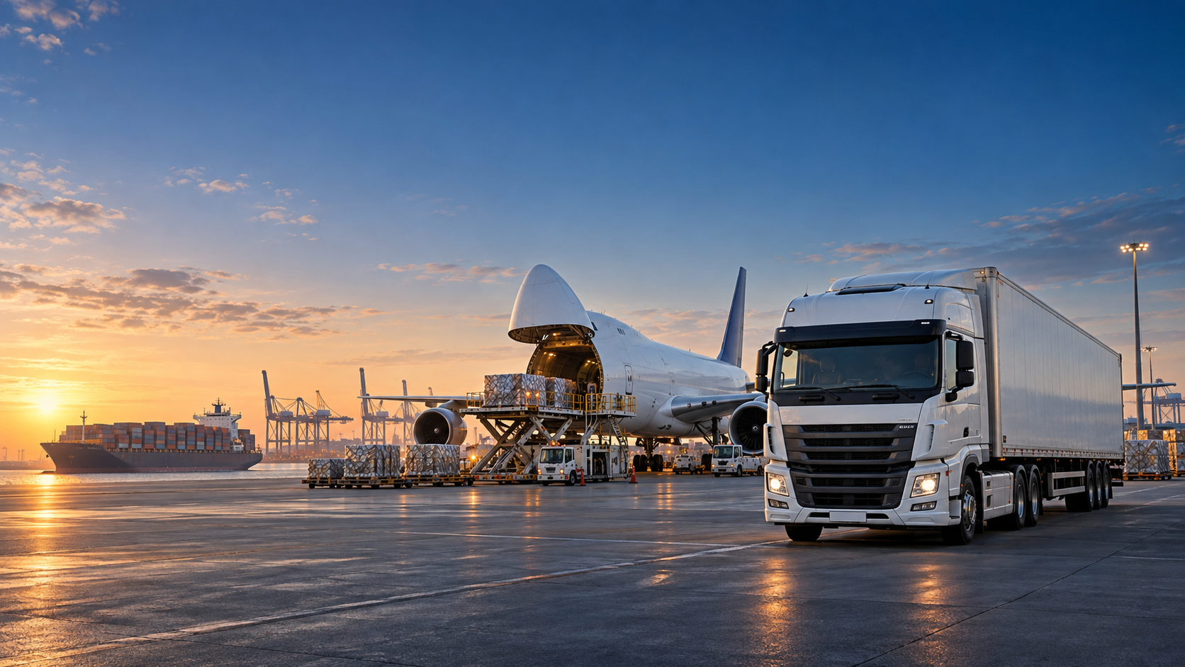Road delivery truck at a logistics terminal